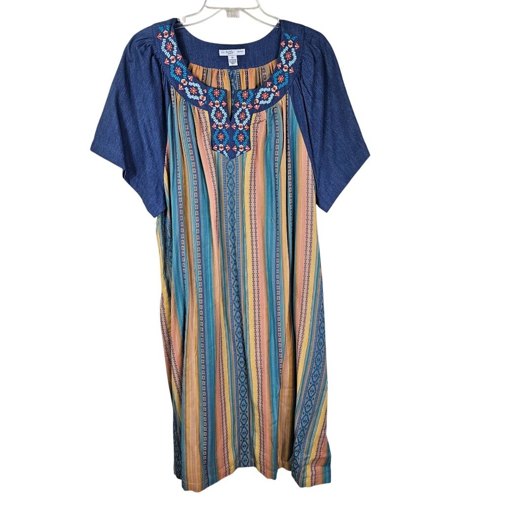 Go Softly Embroidered Patio Dress 1X Southwestern Pullover Boho Cottagecore